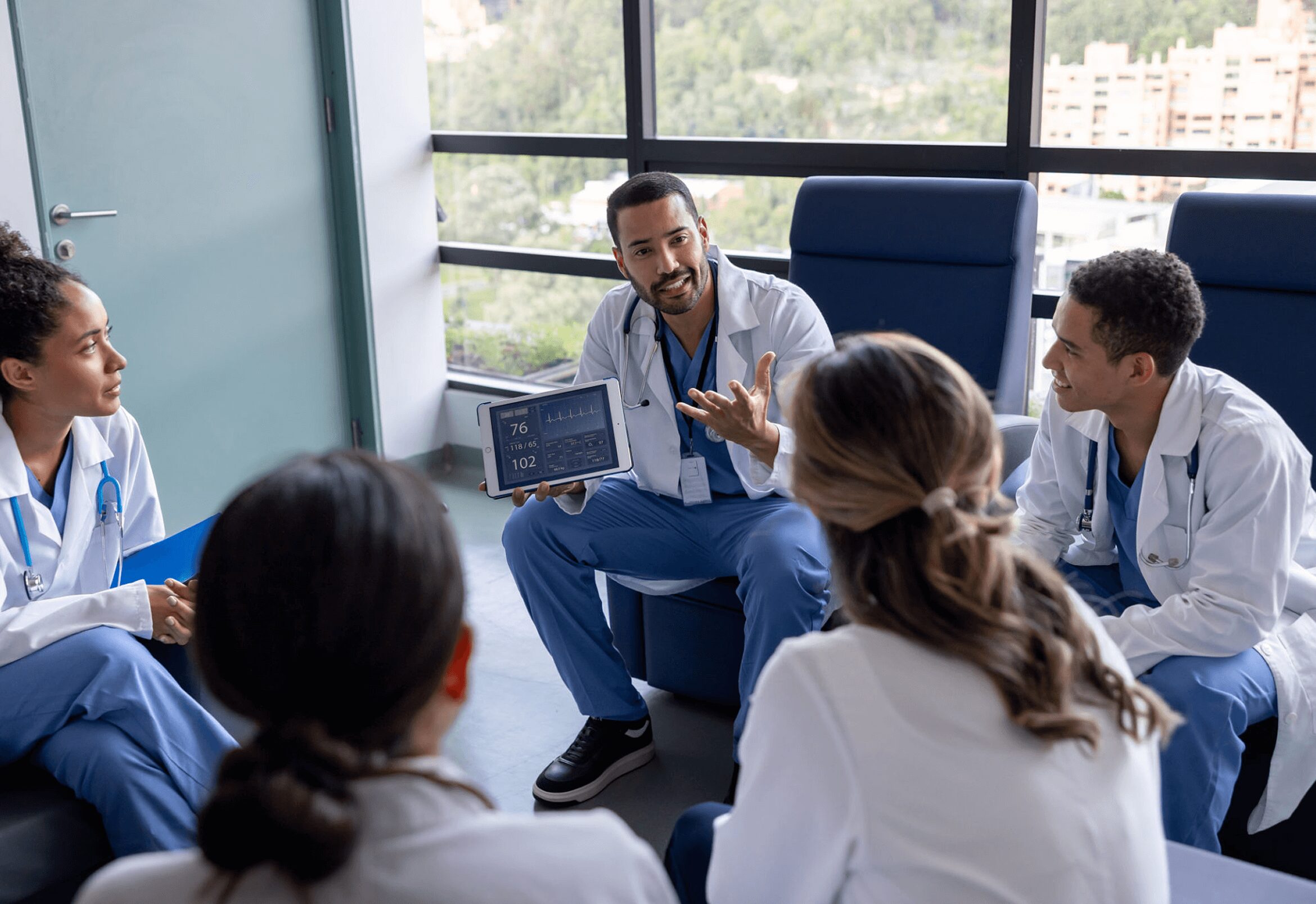 Doctors collaborating in a hospital setting